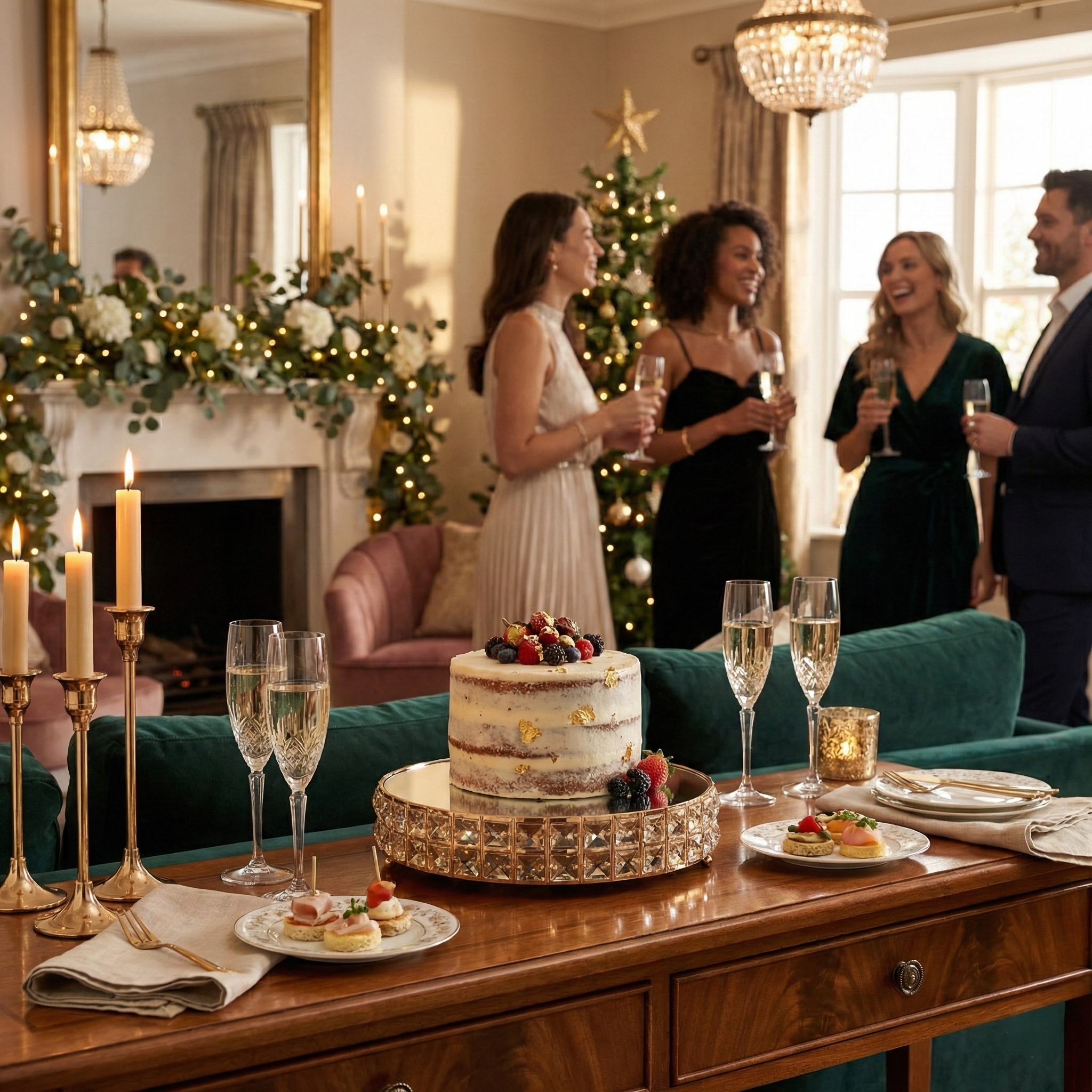 14" Gold & Mirror Cake Stand with Clear Stone Band