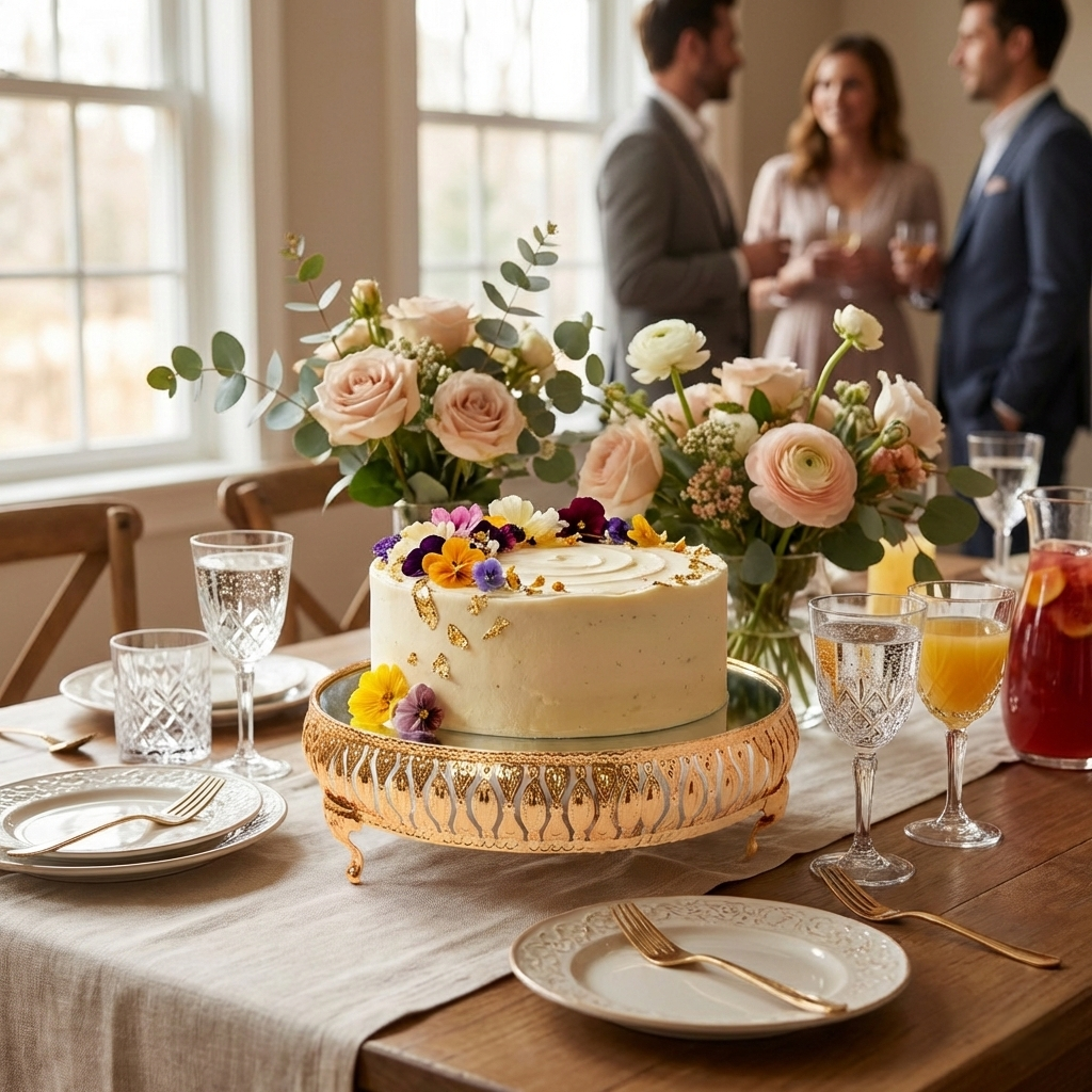 10" Gold Scrollwork Rim Cake Stand with Mirror Top