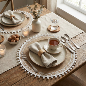 White Mandala Jute Placemats, Set of 6