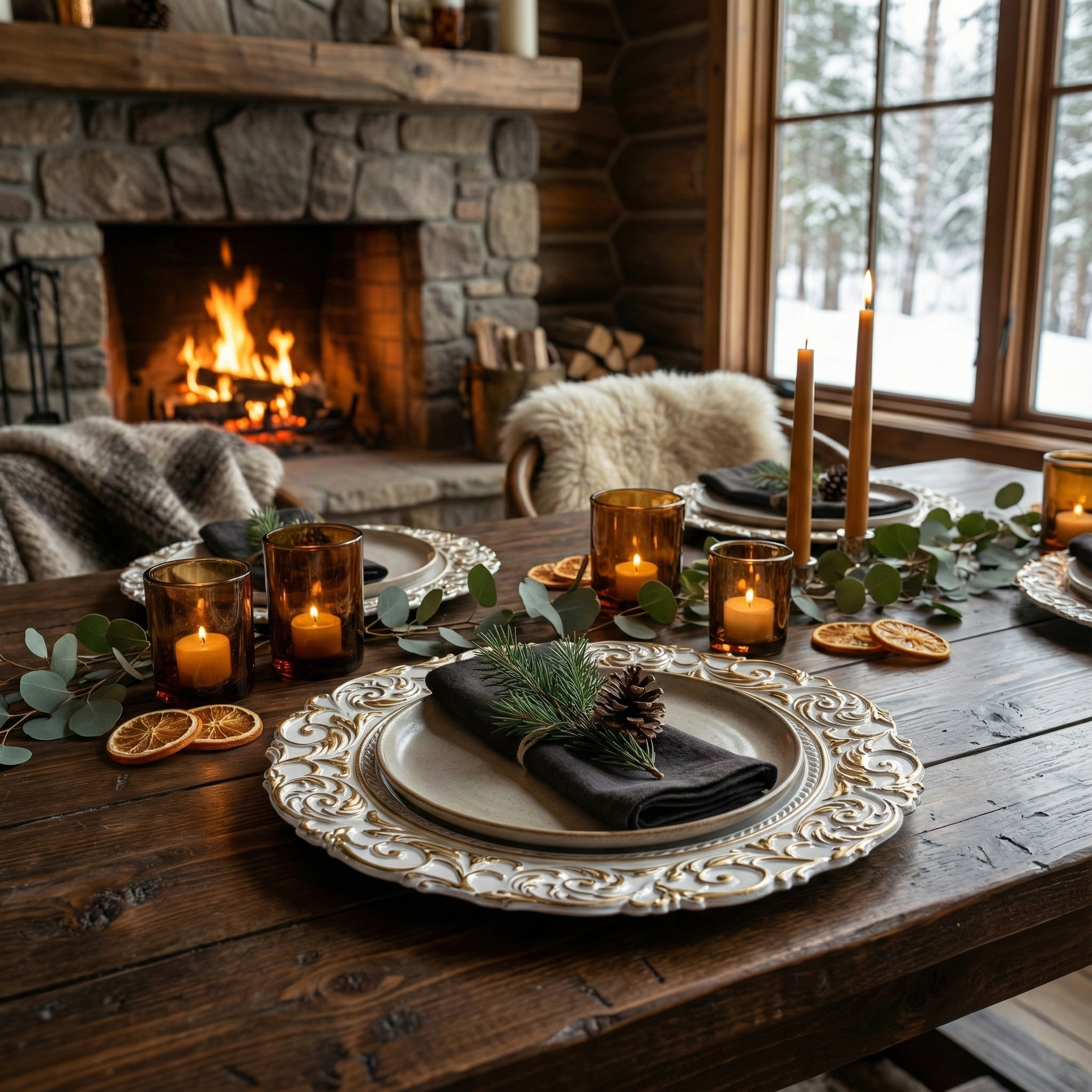 White & Gold Scroll Charger Plates, Set of 5