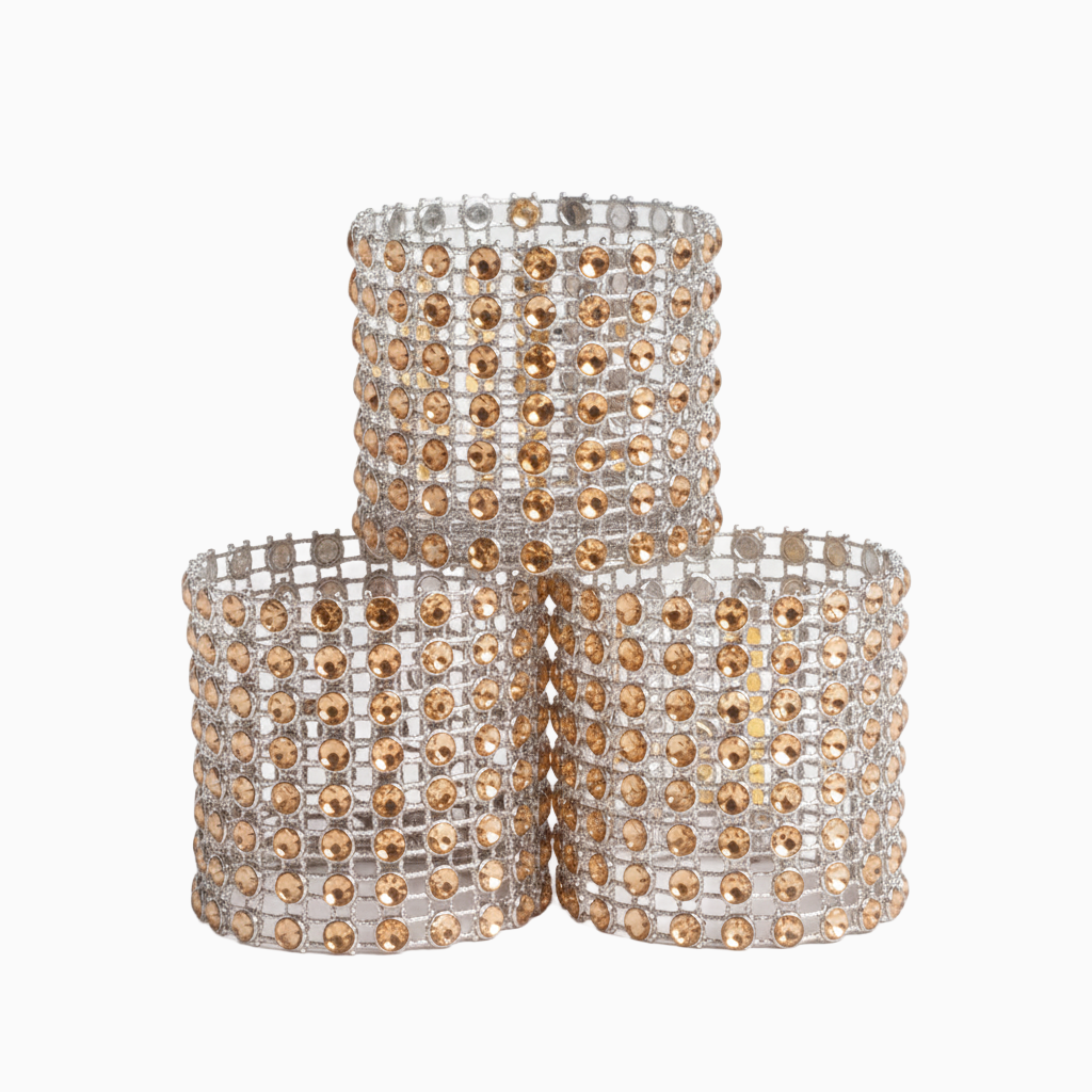 Champagne Rhinestone Velcro Napkin Wraps, Set of 5