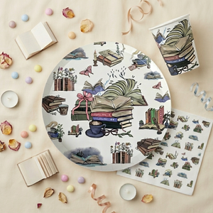 Books Large Paper Plates, Set of 8