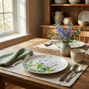 Blue Green Botanical Dinner Plates, Set of 2