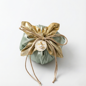 Sage & Gold Satin Favor Bags, Set of 10