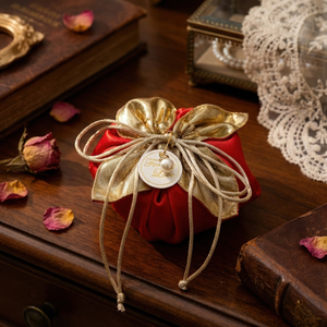 Red & Gold Satin Favor Bags, Set of 10