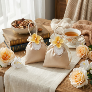 Ivory Floral Handle Bags, Set of 10