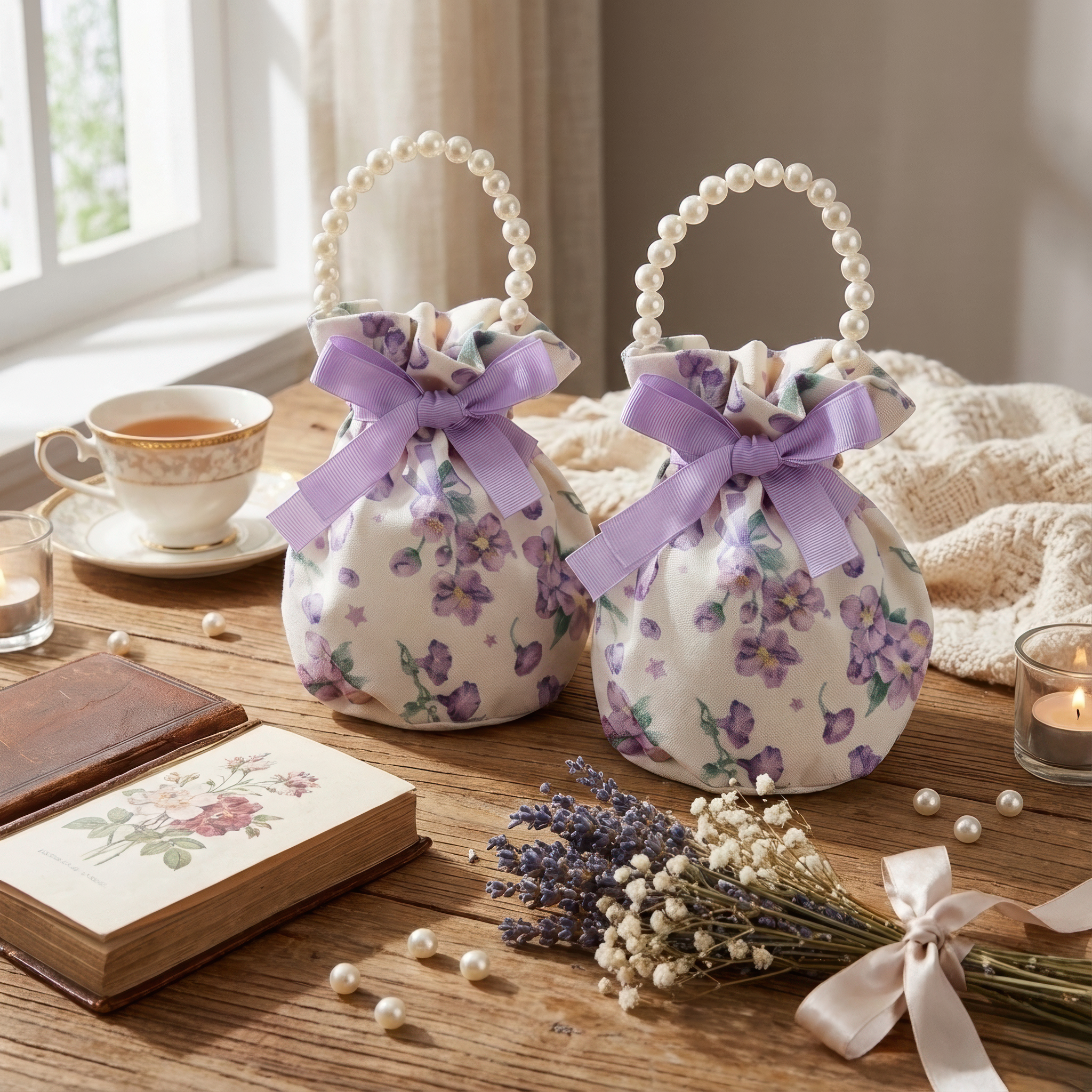 Flower Canvas Favor Bags, Set of 5