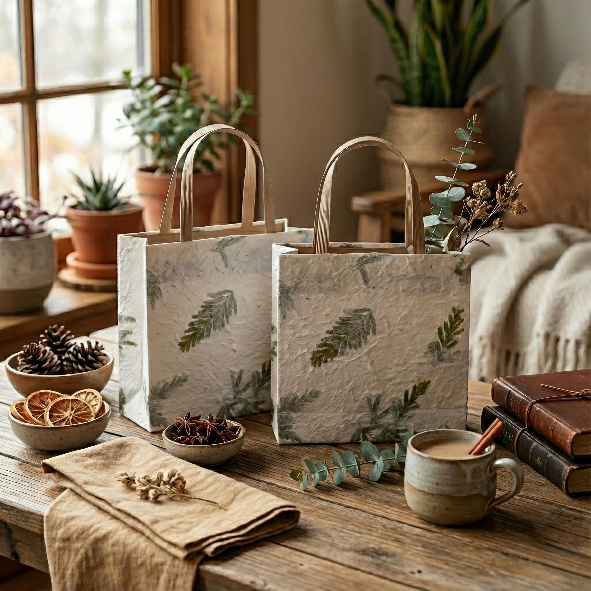 Leaf Paper Gift Bags, Set of 5