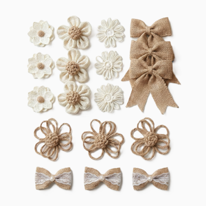 Jute Flowers & Bows, Set of 18