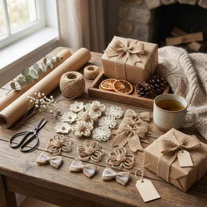 Jute Flowers & Bows, Set of 18