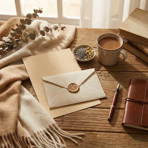 Cream Linen Envelope Wax Seal Stationery Set