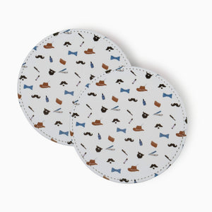 Beard Fabric And Faux Leather Coasters, Set of 2