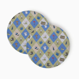 Golf Fabric And Faux Leather Coasters, Set of 2