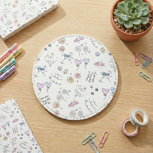 Doodle lines Fabric And Faux Leather Coasters, Set of 2