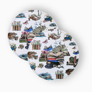 Books Fabric And Faux Leather Coasters, Set of 2