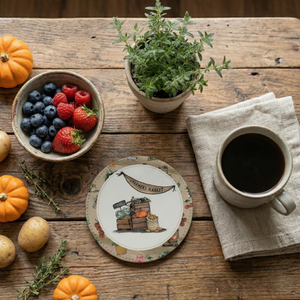 Farmers market Fabric And Faux Leather Coasters, Set of 2