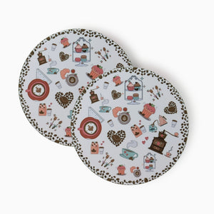 Coffee Fabric And Faux Leather Coasters, Set of 2