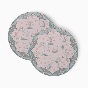Yoga Fabric And Faux Leather Coasters, Set of 2