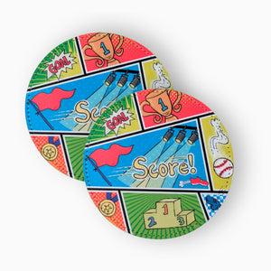 Sports Fabric And Faux Leather Coasters, Set of 2
