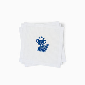 Cotton Cocktail Napkins, Blue Sports Emblem, Set of 10