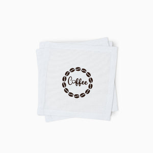 Cotton Cocktail Napkins, Coffee Bean Wreath, Set of 10