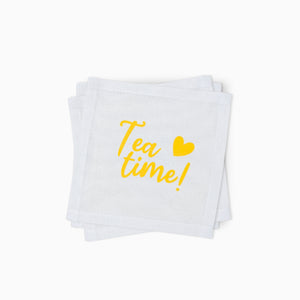 Cotton Cocktail Napkins, “Tea time!”, Set of 10
