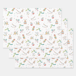 Birthday Gift Wrapping Paper Sheets, Set of 3
