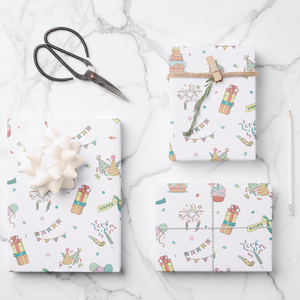 Birthday Gift Wrapping Paper Sheets, Set of 3
