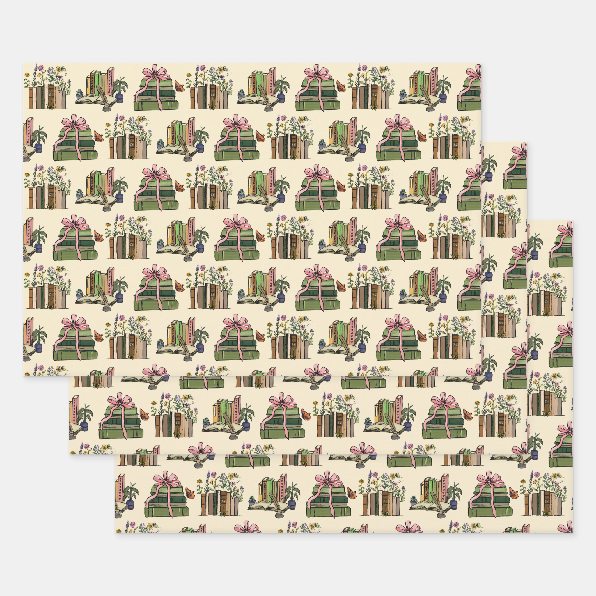 Books Gift Wrapping Paper Sheets, Set of 3
