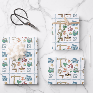 Construction Gift Wrapping Paper Sheets, Set of 3