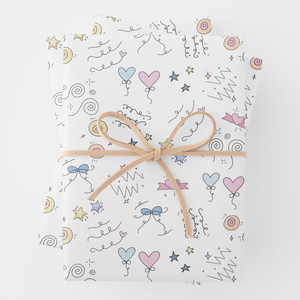 Doodle Lines Gift Wrapping Paper Sheets, Set of 3
