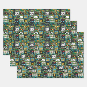 Gamer Gift Wrapping Paper Sheets, Set of 3