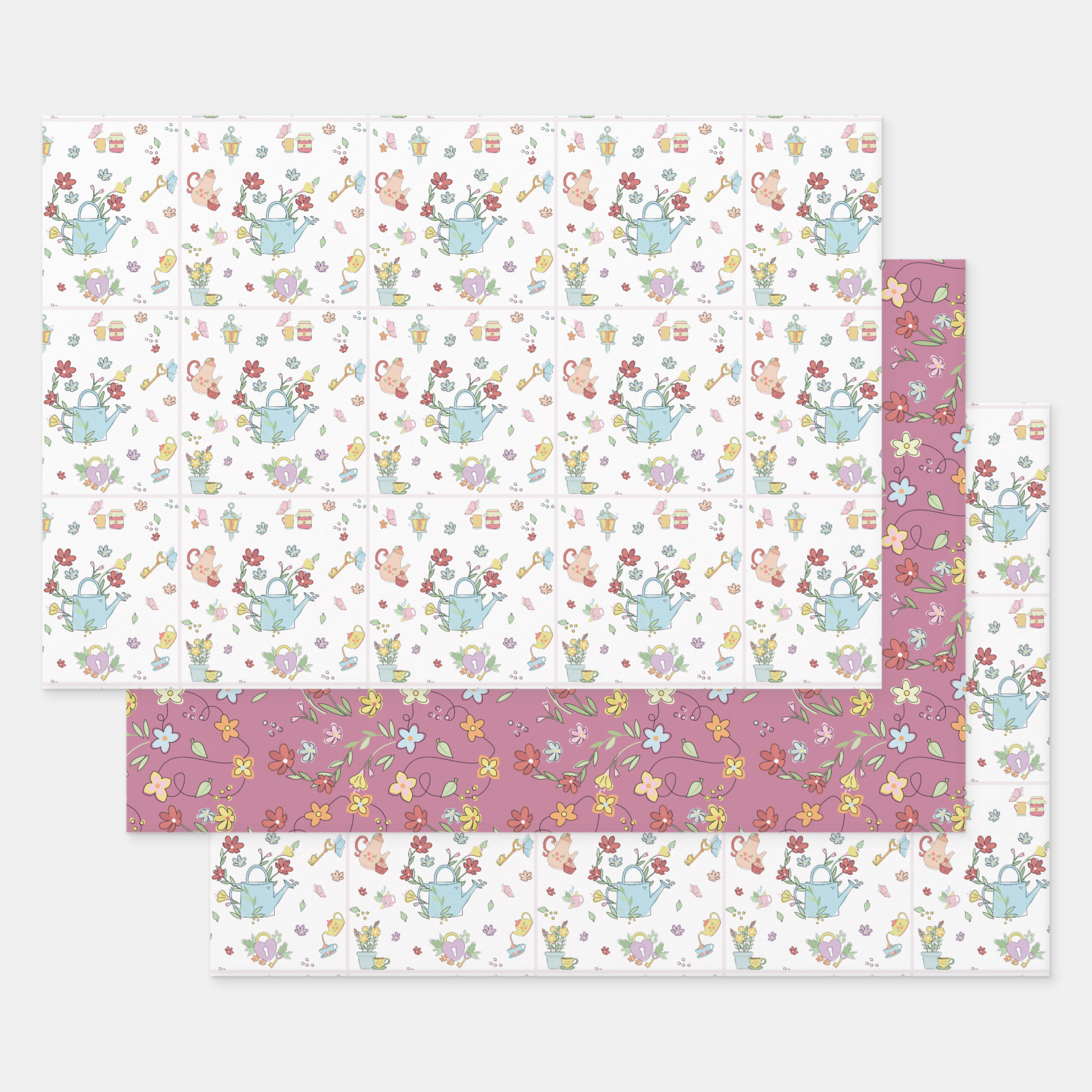 Garden Tea Gift Wrapping Paper Sheets, Set of 3