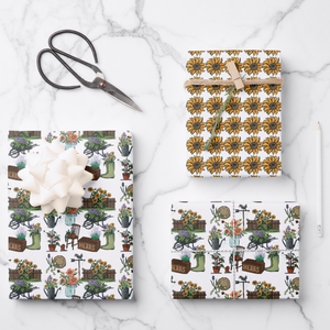 Gardening Gift Wrapping Paper Sheets, Set of 3