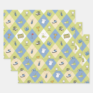 Golf Gift Wrapping Paper Sheets, Set of 3
