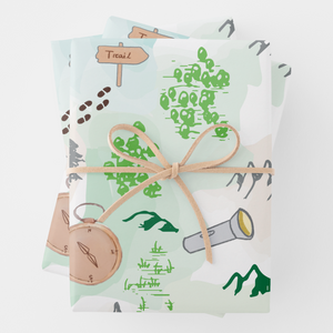 Hiking Gift Wrapping Paper Sheets, Set of 3