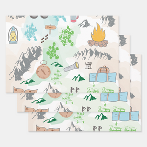 Hiking Gift Wrapping Paper Sheets, Set of 3