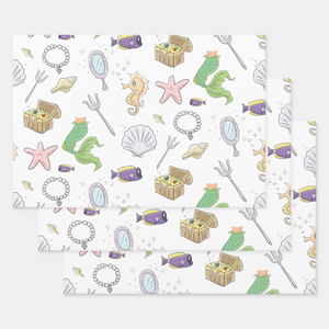 Mermaid Gift Wrapping Paper Sheets, Set of 3