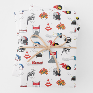 Racing Cars Gift Wrapping Paper Sheets, Set of 3