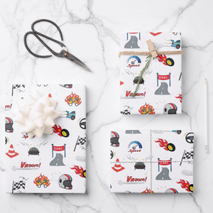 Racing Cars Gift Wrapping Paper Sheets, Set of 3