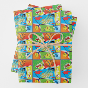 Sports Gift Wrapping Paper Sheets, Set of 3