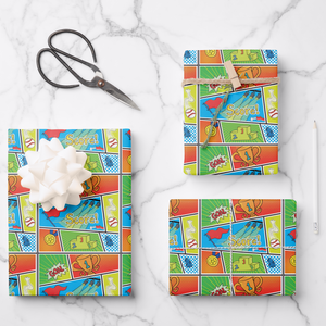 Sports Gift Wrapping Paper Sheets, Set of 3