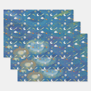 Stars Gift Wrapping Paper Sheets, Set of 3