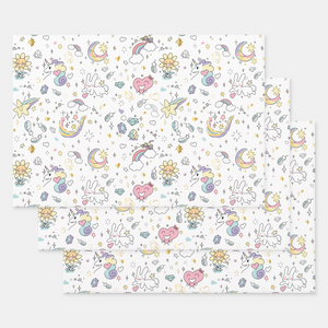 Unicorn Gift Wrapping Paper Sheets, Set of 3
