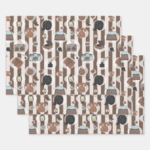 Vintage Gift Wrapping Paper Sheets, Set of 3