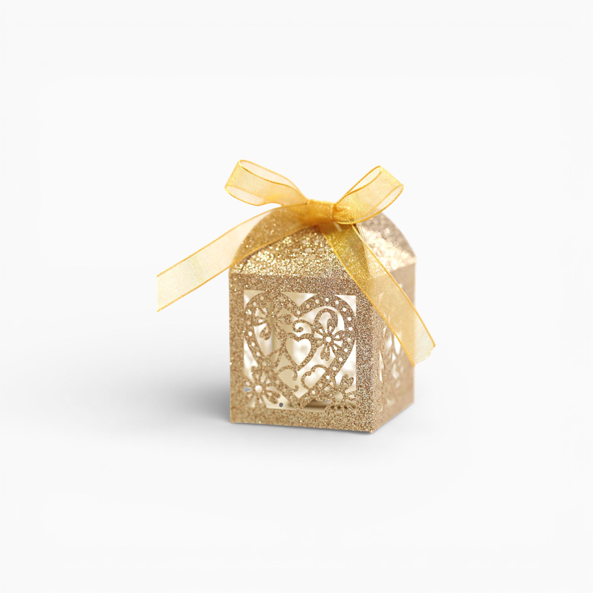 Gold Lantern Favor Boxes with Ribbon, Paper