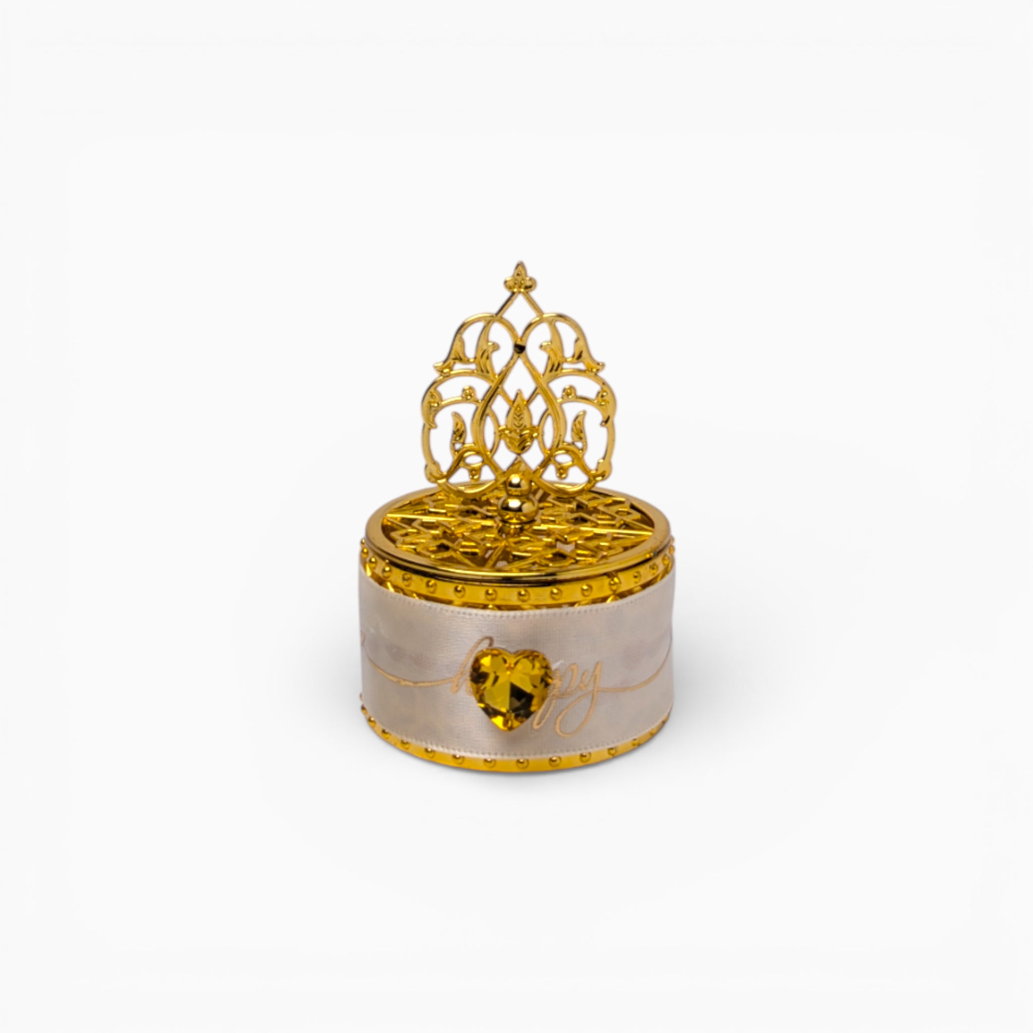 White and Gold Round Favor Boxes with Topper, Set of 10