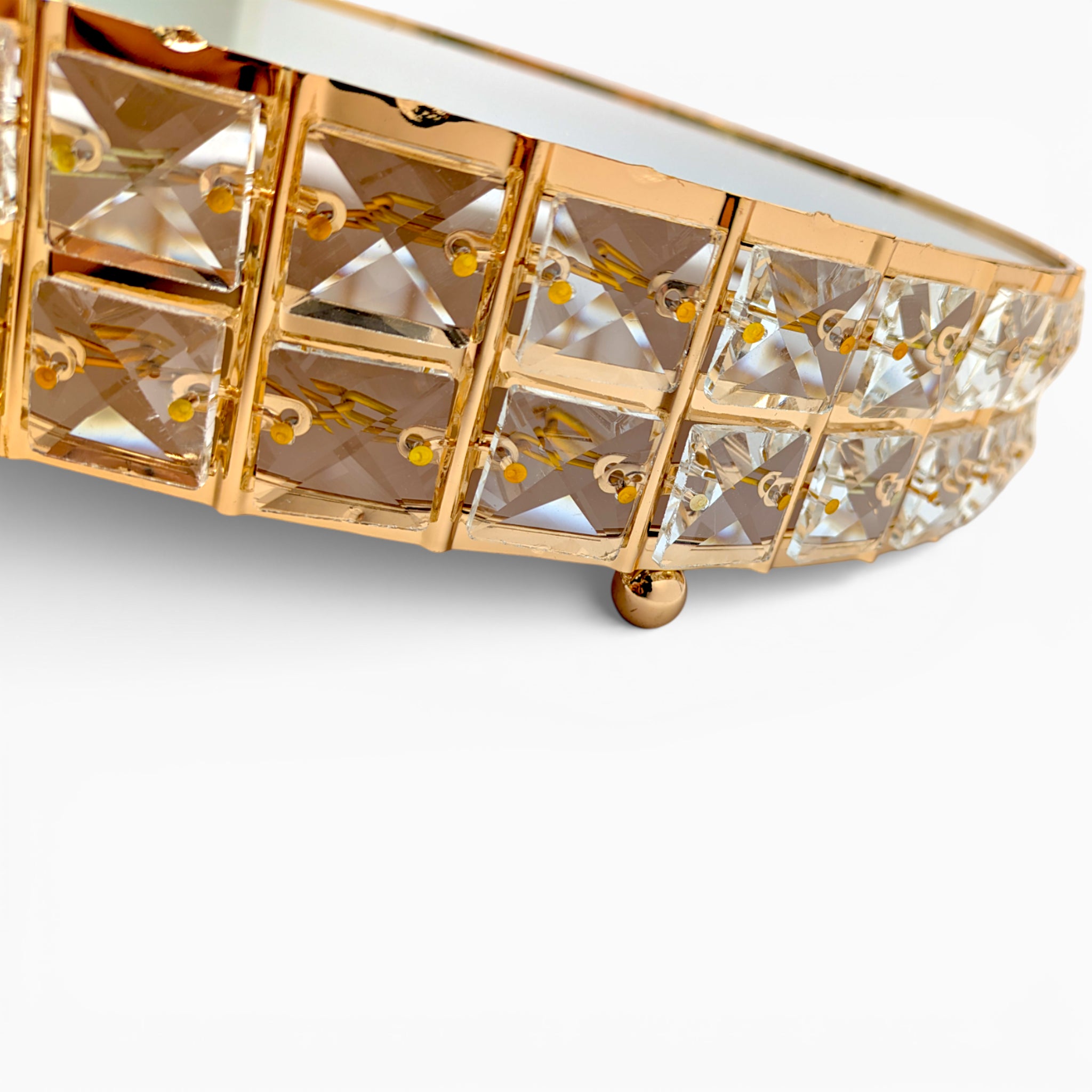 14" Gold & Mirror Cake Stand with Clear Stone Band