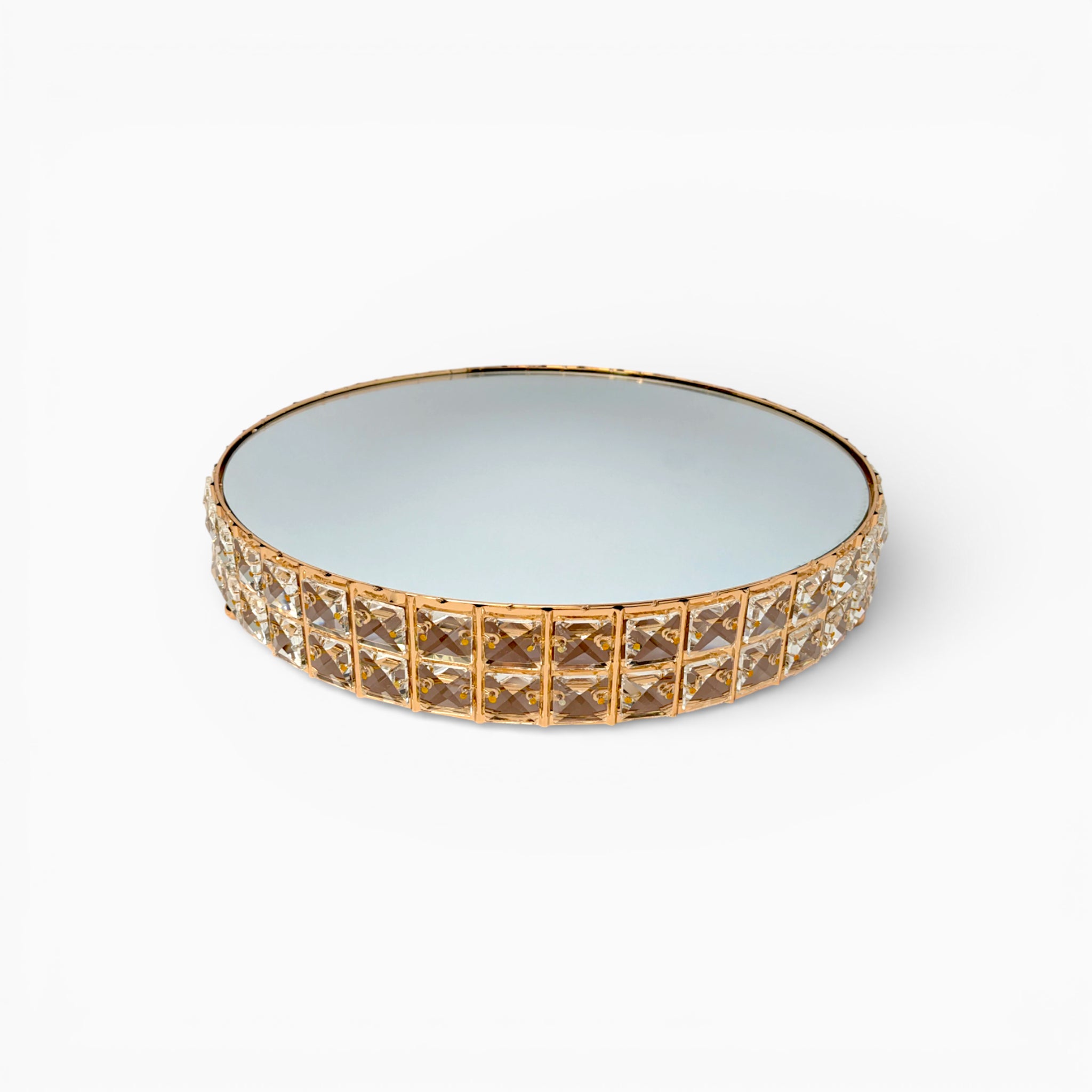 14" Gold & Mirror Cake Stand with Clear Stone Band