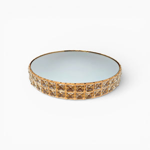 14" Gold & Mirror Cake Stand with Clear Stone Band